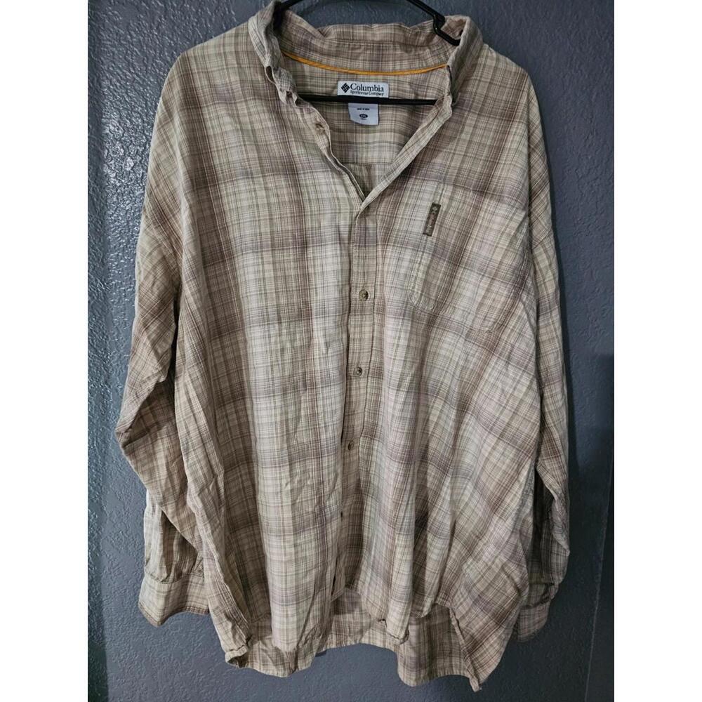 Men's Columbia Button Up Shirt Long Sleeve Checkered Size XXL Beige Striped